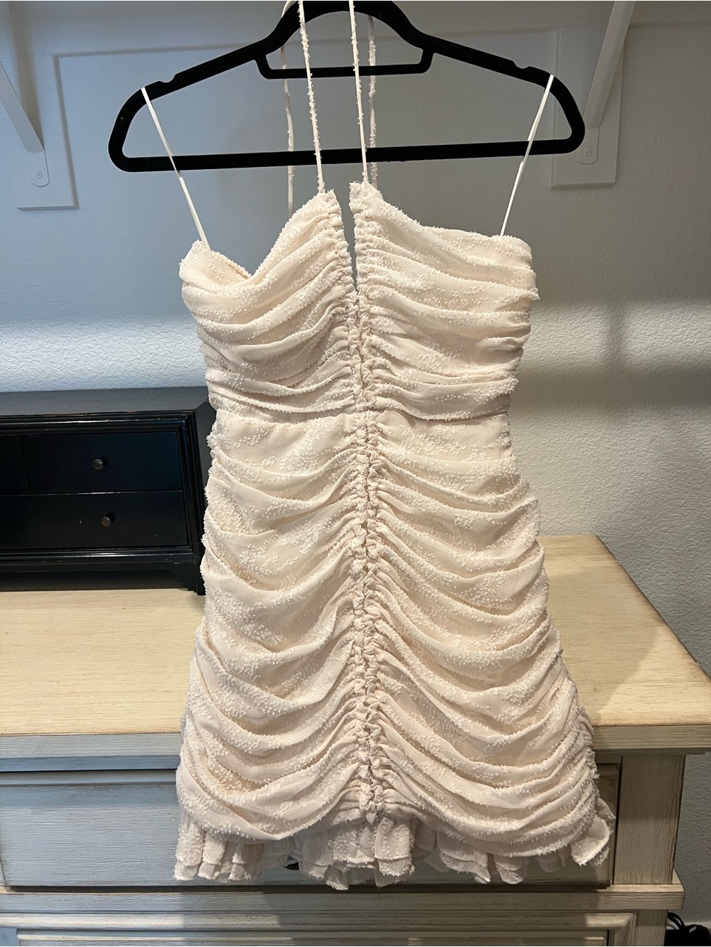 Ruched Textured Mini Halter Dress